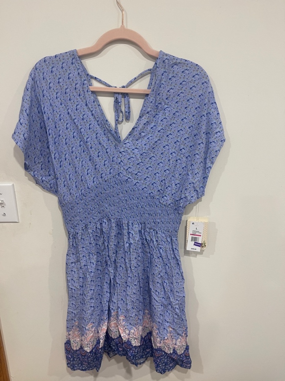 BeBop Light Blue Floral Mini Dress with Navy and Pink Trim
